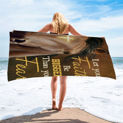 Horse Cross Symbol Let Your Faith Be Bigger Than Your Fear Beach Towel, Christian Beach Towel, Christian Gift, Gift For Women