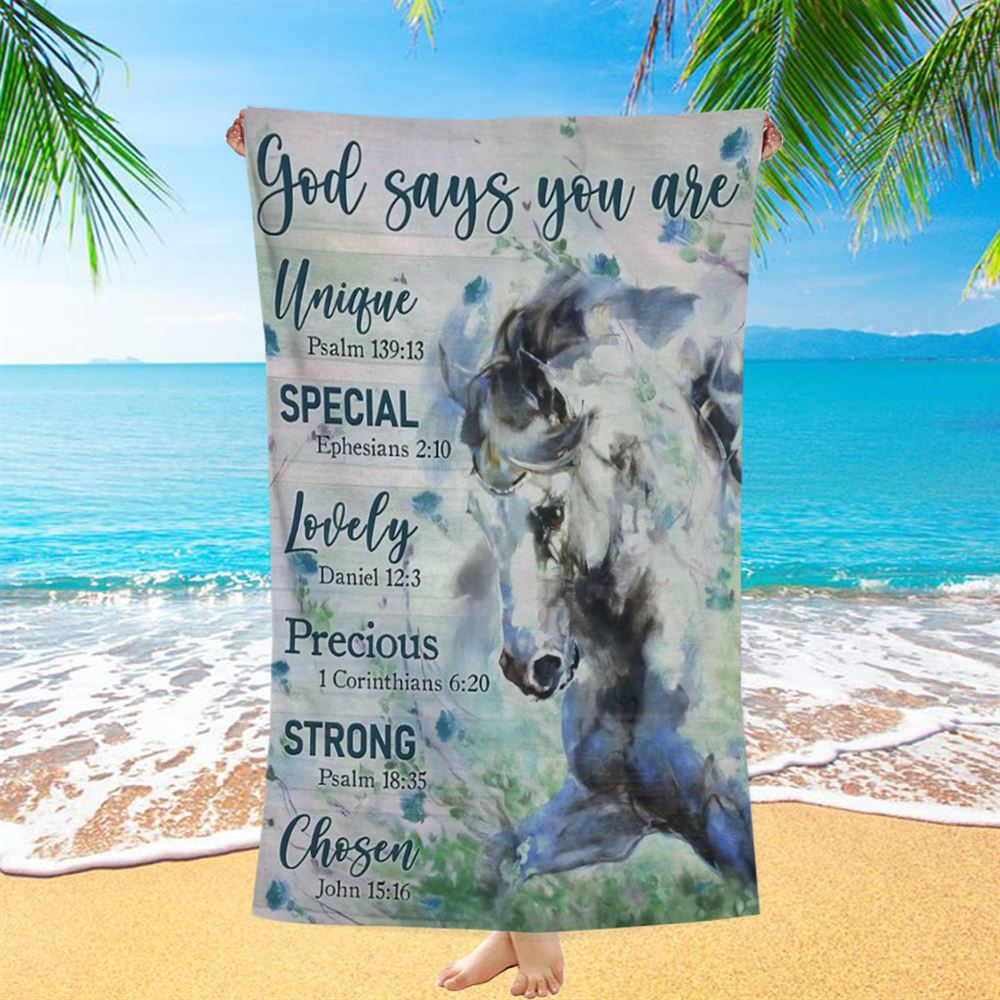Horse Drawing Watercolor Painting God Says You Are Beach Towel, Christian Beach Towel, Christian Gift, Gift For Women