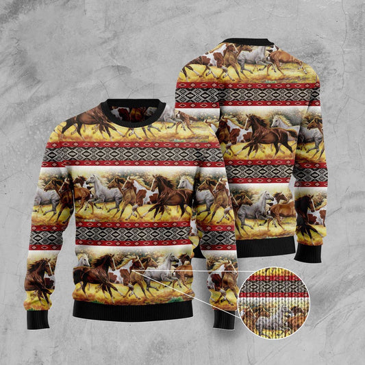 Horse Native American Pattern Ugly Christmas Sweater, Funny Xmas Sweater, Sweater Xmas