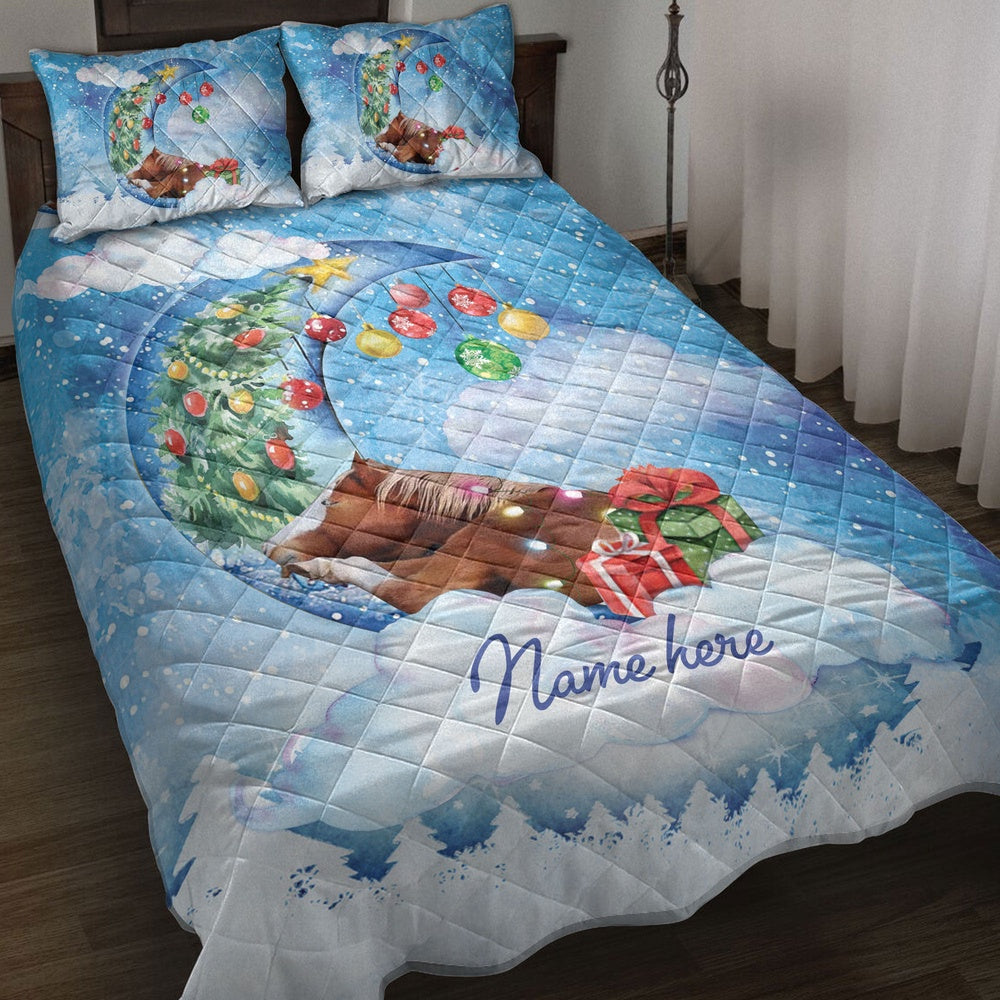Horse Quilt Set, Horse Sleeping On The Moon Snowflakemas Tree Dog Quilt Blanket