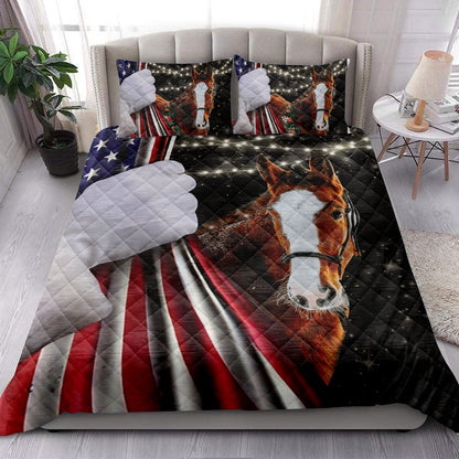 Horse Quilt Set, Horse Snowflakemas String Light Us Flag Horses Quilt Blanket