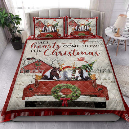 Horse Quilt Set, Horse With Truckmas Tree Snowflake Cozy Farmho Use Red Plaid Quilt Blanket