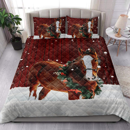 Horse Quilt Set, Horse With Wreathmas Farm Horse Quilt Blanket