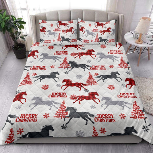Horse Quilt Set, Horse Withmas Tree Snowflake Horses Quilt Blanket