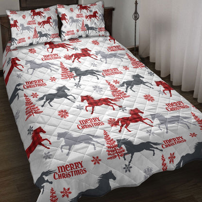 Horse Quilt Set, Horse Withmas Tree Snowflake Horses Quilt Blanket