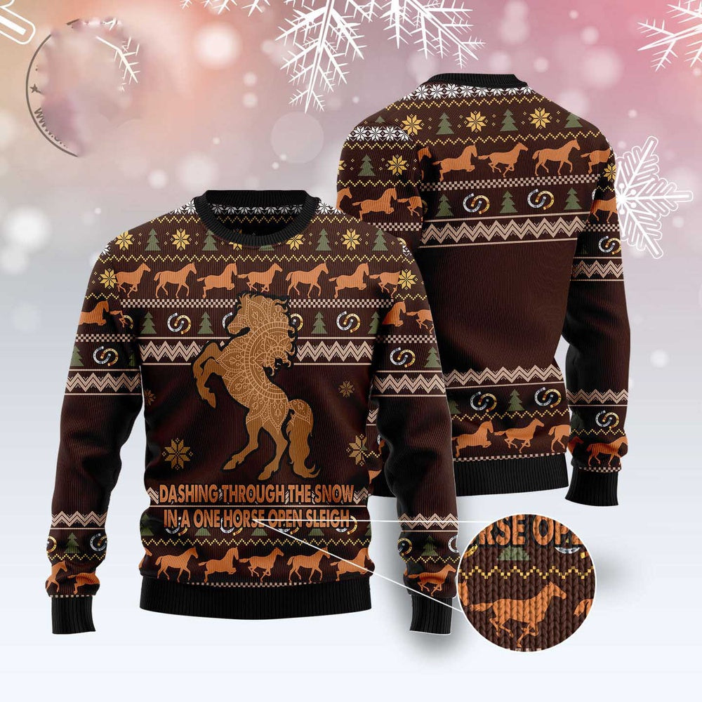 Horse Through Snow Ugly Christmas Sweater, Funny Xmas Sweater, Sweater Xmas