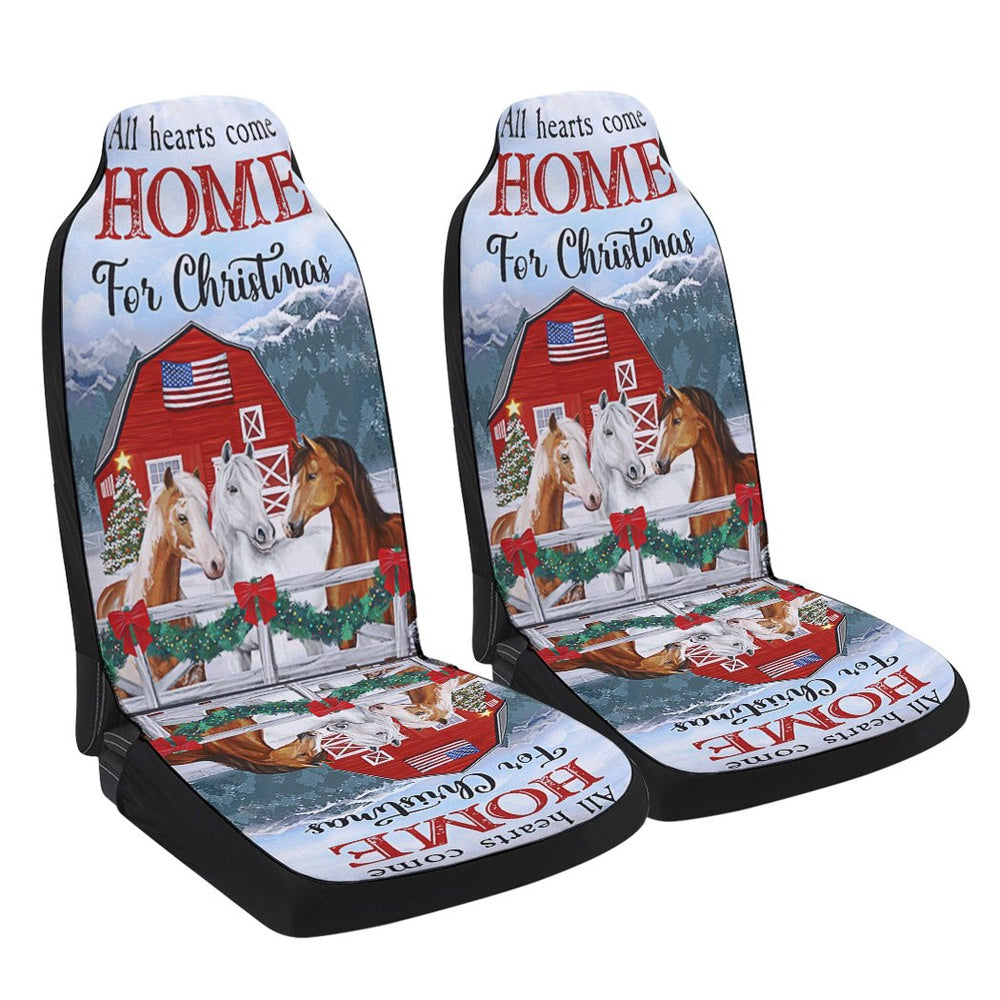 Horses Christmas All Hearts Come Home For Christmas Cars Seat Cover, Christmas Car Seat Covers, Car Decor Gift