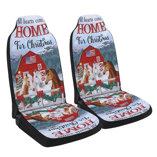 Horses Christmas All Hearts Come Home For Christmas Cars Seat Cover, Christmas Car Seat Covers, Car Decor Gift