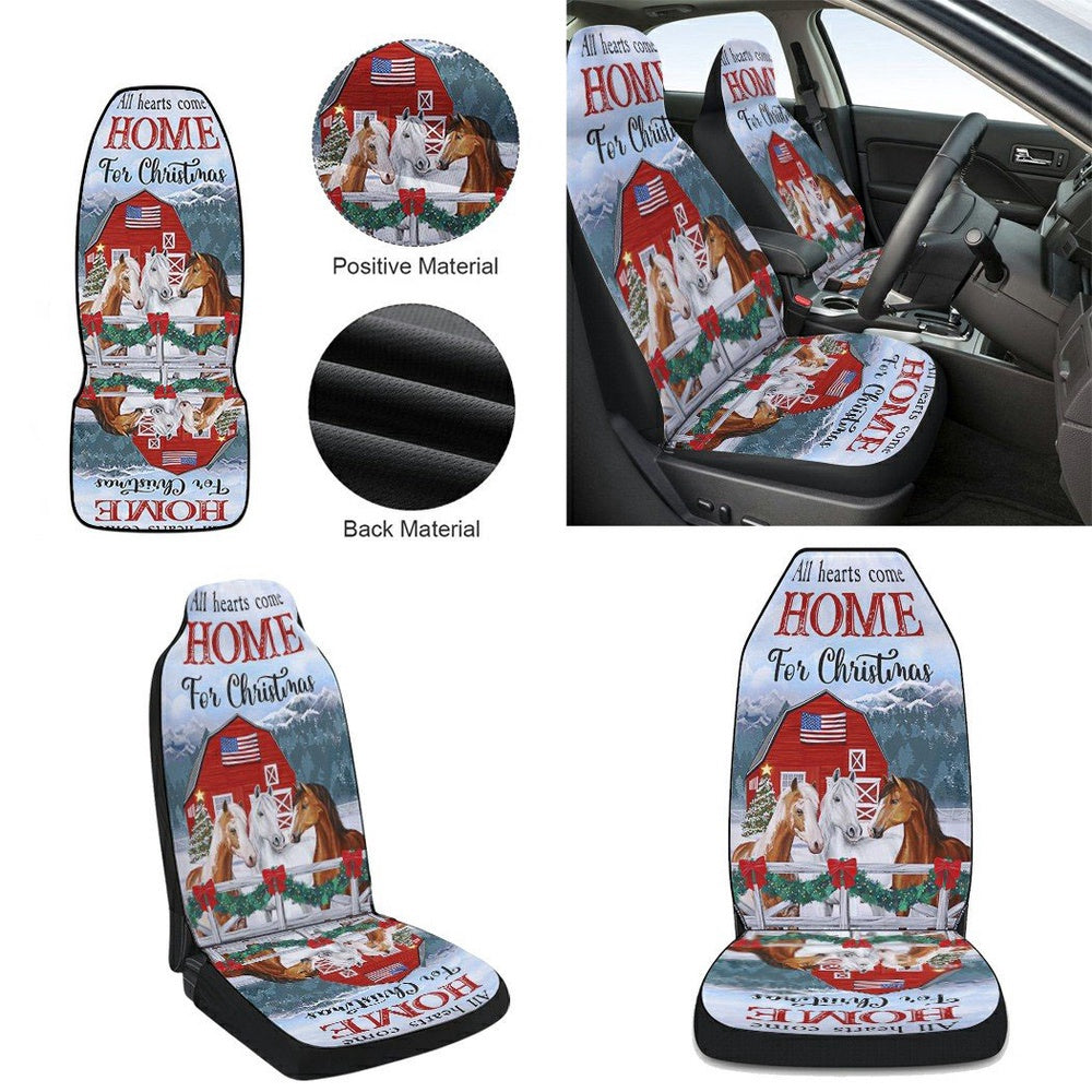 Horses Christmas All Hearts Come Home For Christmas Cars Seat Cover, Christmas Car Seat Covers, Car Decor Gift