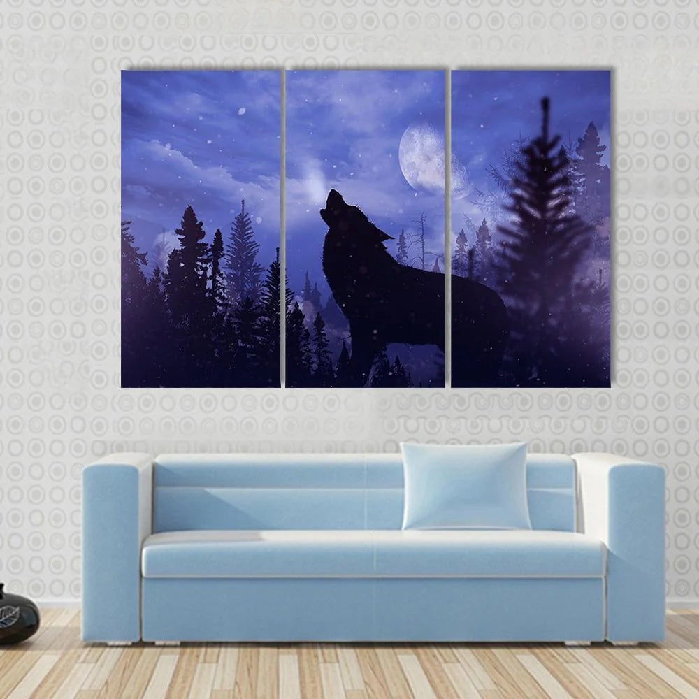 Howling Wolf In Forest Canvas Wall Art Decor