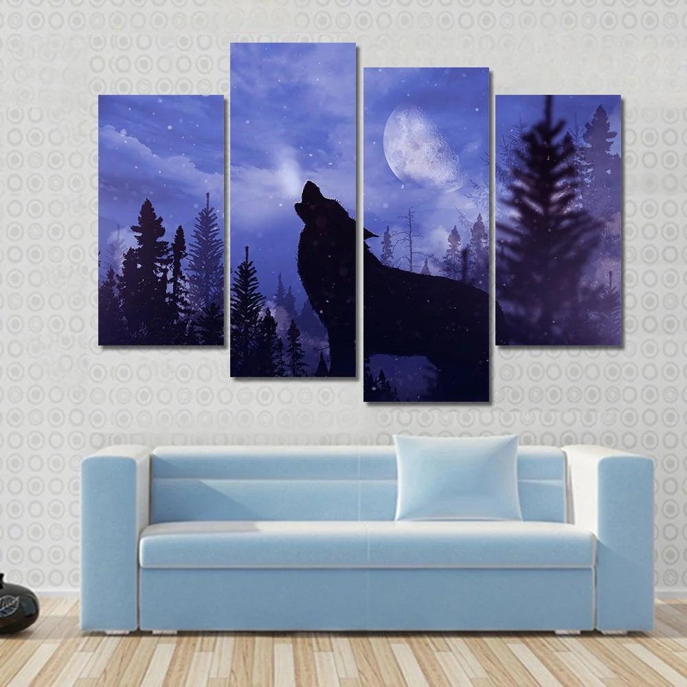 Howling Wolf In Forest Canvas Wall Art Decor
