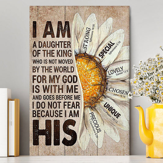 I Am Daughter Of The King Canvas - Half Of Daisy Flower Canvas Art - Christian Art - Bible Verse Wall Art - Religious Home Decor