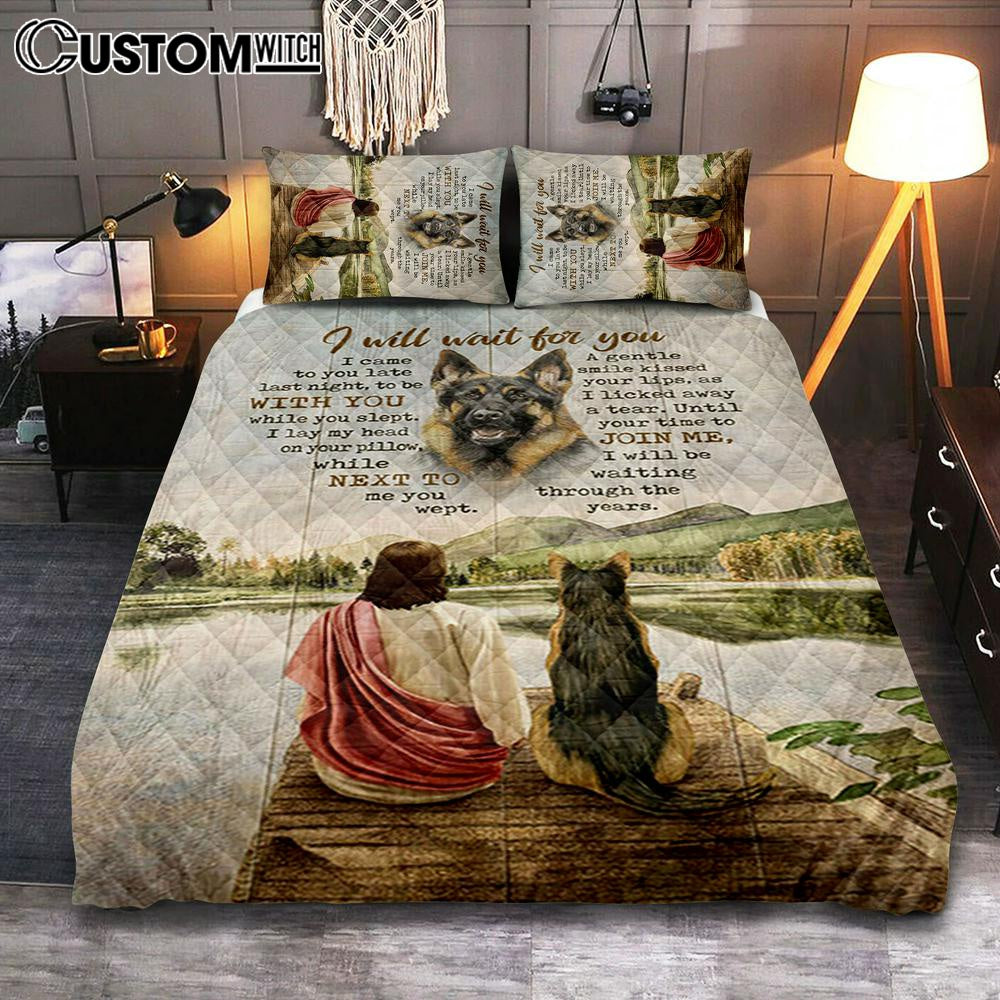 German Shepherd And Jesus Quilt Bedding Set Art