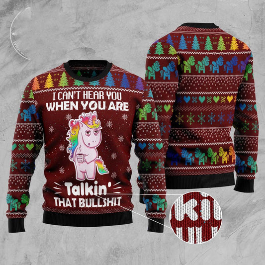 I Can'T Hear You Unicorn Ugly Christmas Sweater, Funny Xmas Sweater, Sweater Xmas
