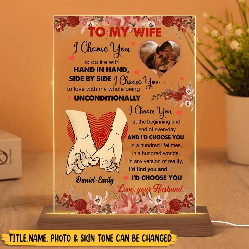 I Choose You, Personalized Acrylic LED Lamp, Best Gift for Valentine's Day, Mother's Day Night Lights For Bedroom