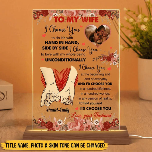 I Choose You, Personalized Acrylic LED Lamp, Best Gift for Valentine's Day, Mother's Day Night Lights For Bedroom