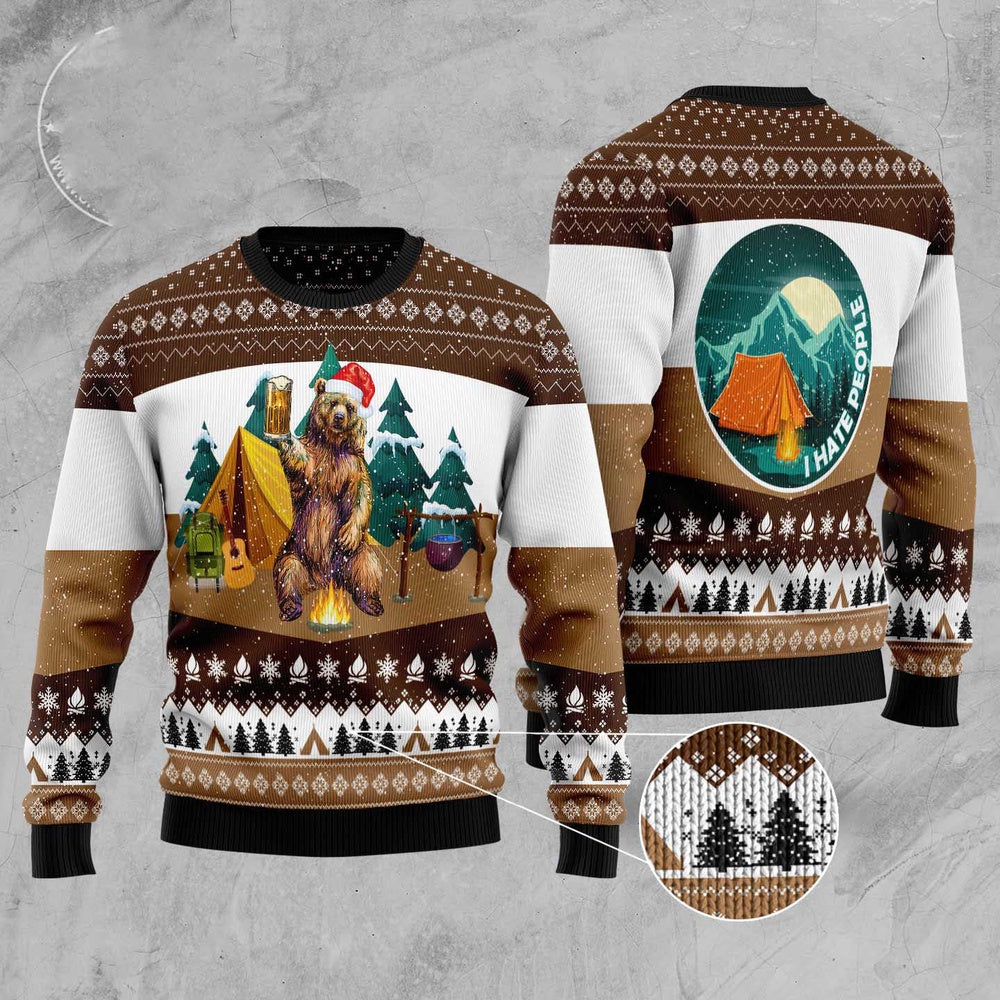 I Hate People Bear Ugly Christmas Sweater, Funny Xmas Sweater, Sweater Xmas