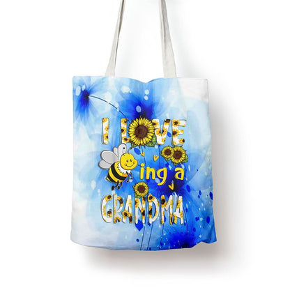 I Love Being A Grandma Sunflower Bee Mothers Day Tote Bag, Women Tote Bag, Canvas Tote Bag, Printed Tote Bag