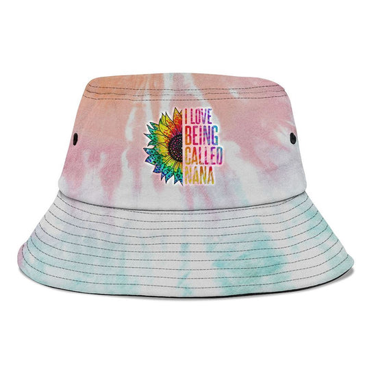 I Love Being Called Nana Sunflower Tie Dye Cute Bucket Hat, Mother's Day Bucker Hat, Tie Dye Bucket Hat, Women's Sun Hats