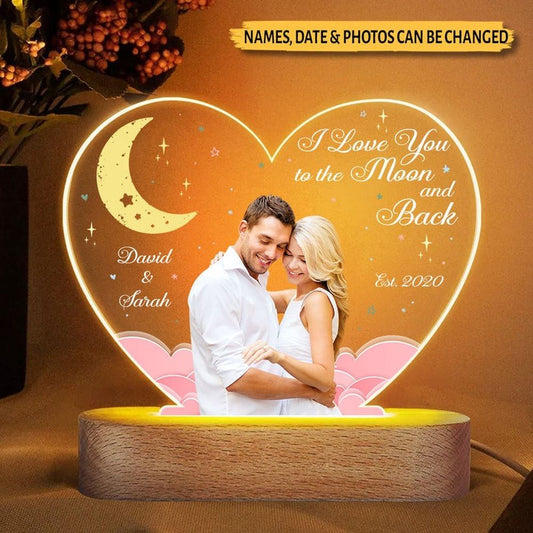 I Love You To The Moon and Back 3D Led Light, Personalized Couple Photo Night Light, Mother's Day Night Lights For Bedroom