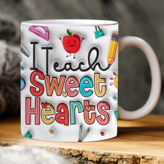 I Teach Sweet Hearts 3D Inflated Mug, 3D Coffee Mug, Cute 3D Inflated Mug, Birthday Gift, Christimas Gift