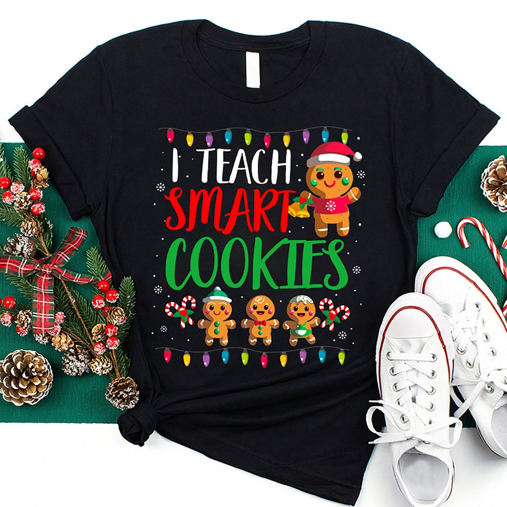 I Teach The Smart Cookies Gingerbread Man T Shirt, Merry T Shirt, Unisex Christmas Shirts