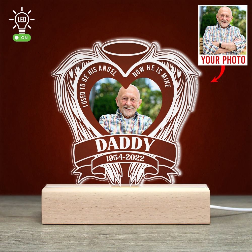 I Used To Be His Angel Now He Is Mine, Custom Heaven Led Light, Gift For Family, Mother's Day Night Lights For Bedroom