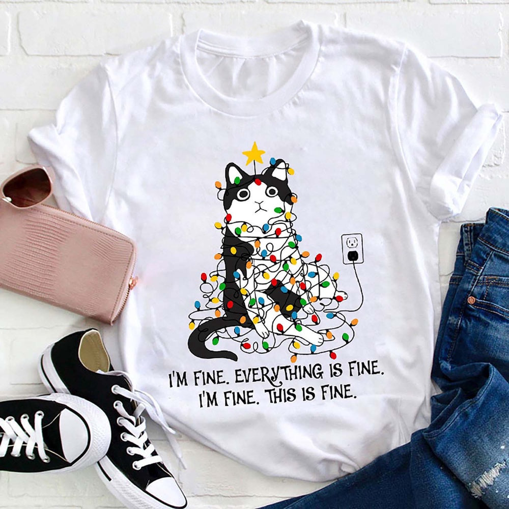 I'm Fine Everything Is Fine Cat Light T Shirt, Merry T Shirt, Unisex Christmas Shirts