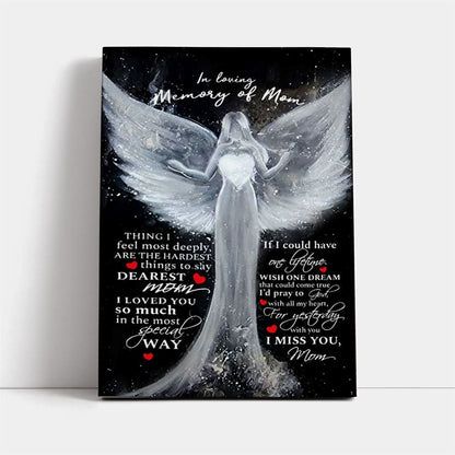 In Loving Memory Of Mom Angel Black Canvas, Mother's Day Canvas Art, Gift For Mom, Birthday Gift, Mother's Day Wall Art