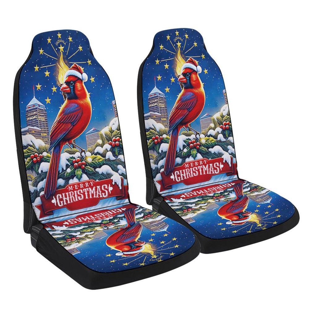 Indiana Christmas Gold Torch and Cardinal Bird Cars Seat Cover, Christmas Car Seat Covers, Car Decor Gift