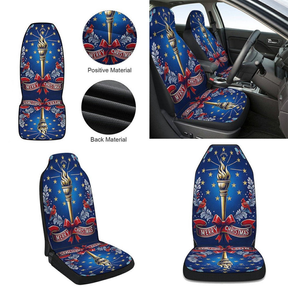 Indiana Merry Christmas Torch and Strs Cars Seat Cover, Christmas Car Seat Covers, Car Decor Gift