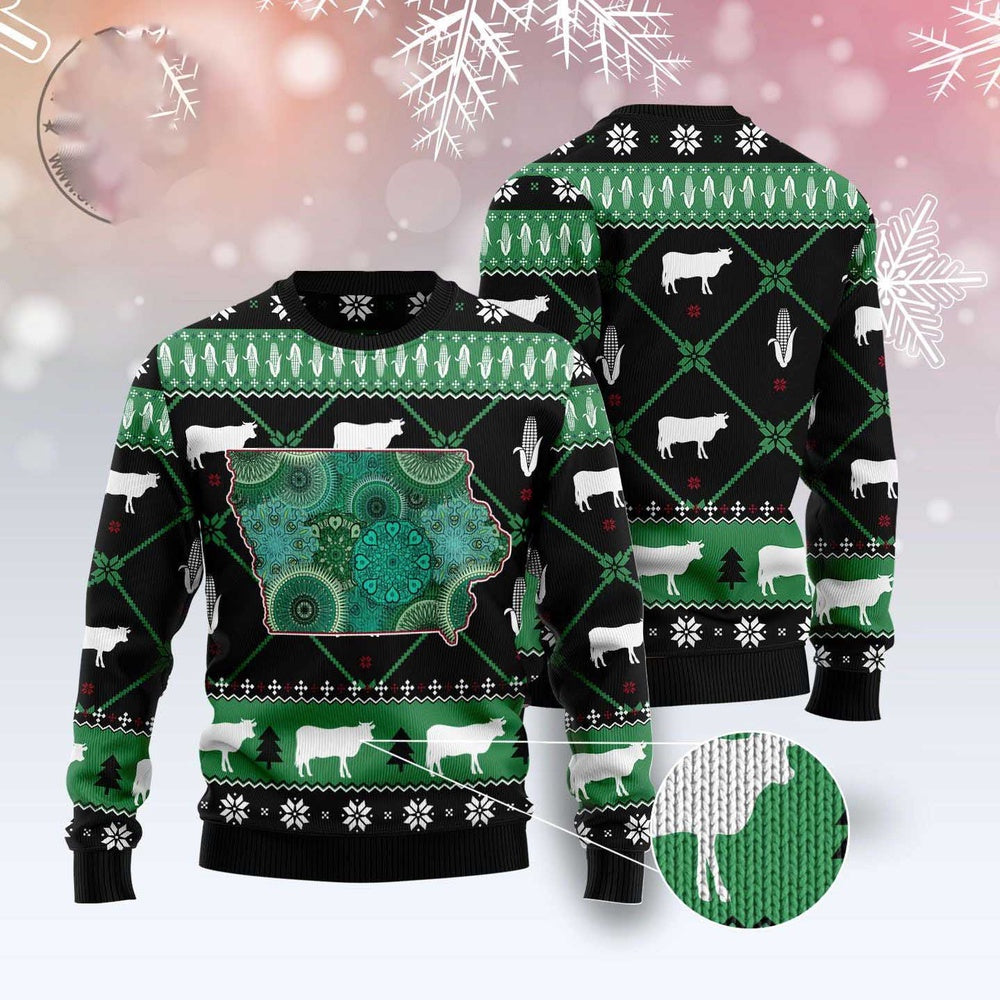 Iowa Usa Symbols Pattern Ugly Christmas Sweater, Funny Xmas Sweater, Sweater Xmas
