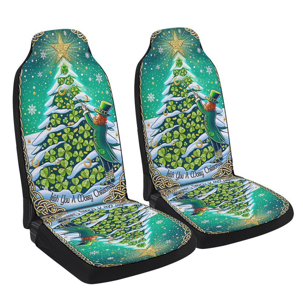 Irish Shamrocks Christmas Tree Cars Seat Cover, Christmas Car Seat Covers, Car Decor Gift