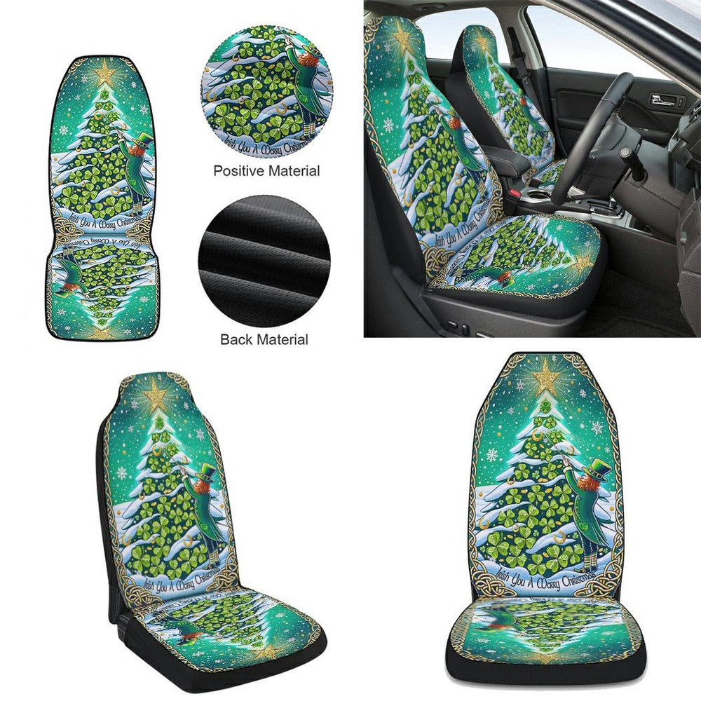 Irish Shamrocks Christmas Tree Cars Seat Cover, Christmas Car Seat Covers, Car Decor Gift
