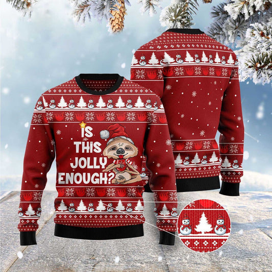 Is This Jolly Enough Sloth Ugly Christmas Sweater, Funny Xmas Sweater, Sweater Xmas