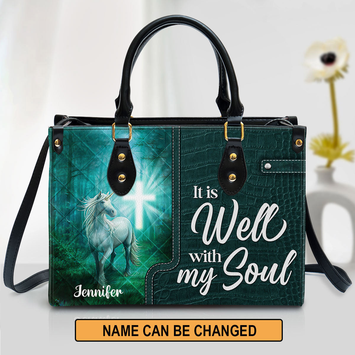 It Is Well With My Soul Beautiful Personalized Unicorn Leather Bag For Women, Religious Gifts For Women