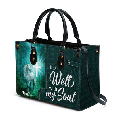 It Is Well With My Soul Beautiful Personalized Unicorn Leather Bag For Women, Religious Gifts For Women