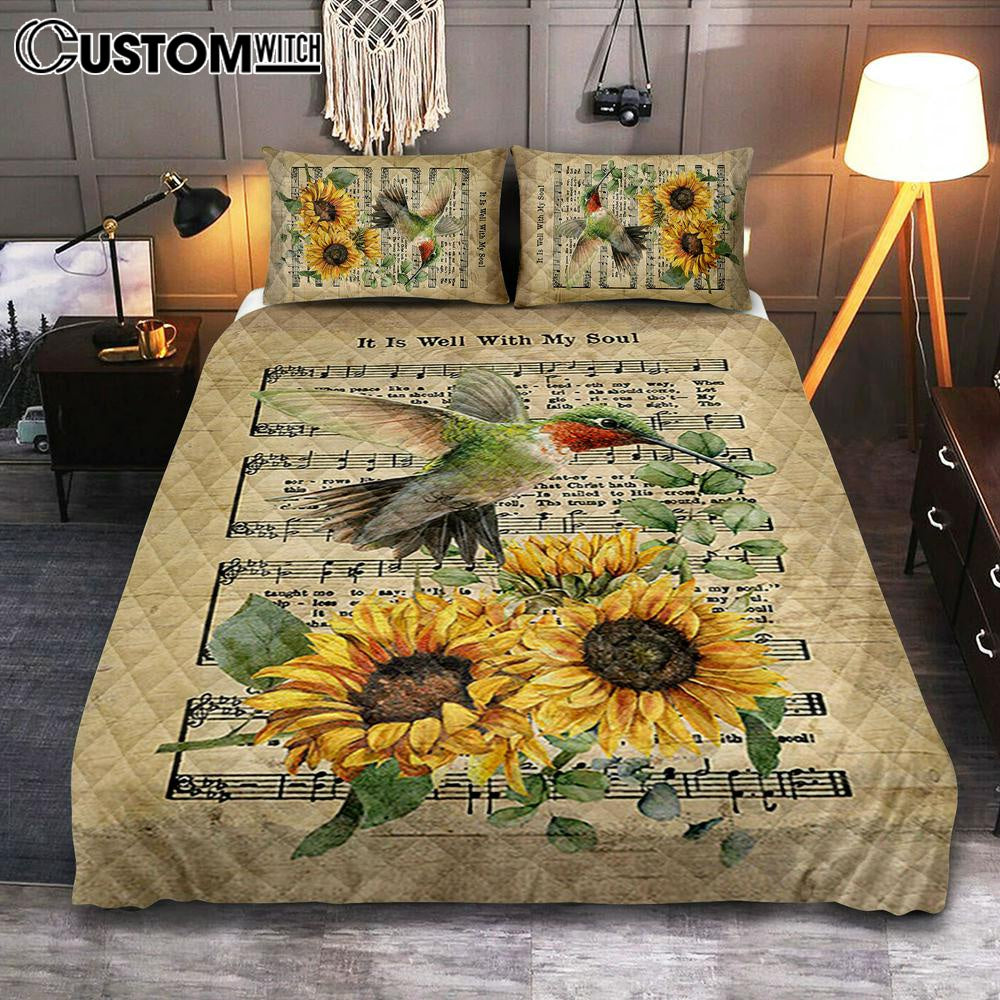 It Is Well With My Soul Hummingbird Sunflower Music Sheet Quilt Bedding Set Art 