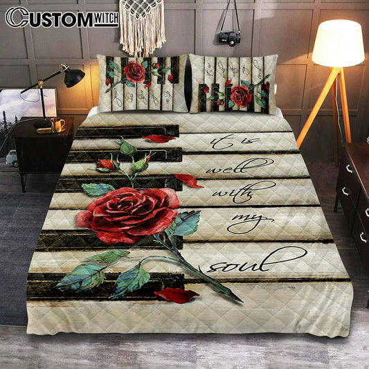 It Is Well With My Soul Red Rose Piano Quilt Bedding Set Art