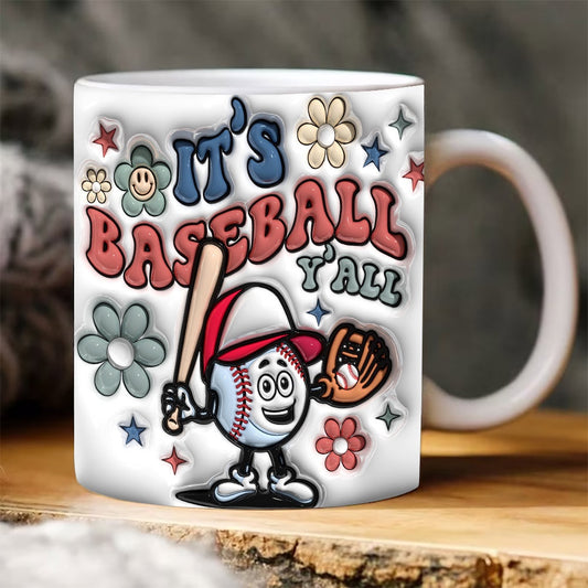 It's Baseball Y'All Inflated Mug, 3D Coffee Mug, Cute 3D Inflated Mug, Birthday Gift, Christimas Gift