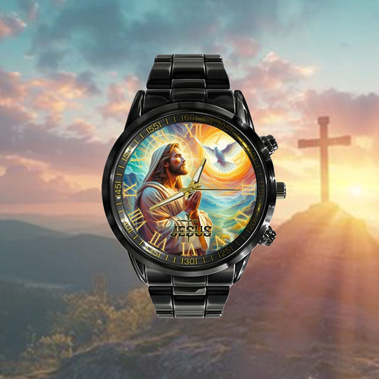 Jesus Black Stainless Steel Watch, Holy Jesus Watch, Christian Watch, Religious Watch