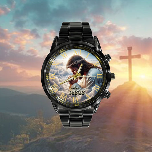 Jesus Black Stainless Steel Watch, Jesus And Cloud Watch, Christian Watch, Religious Watch