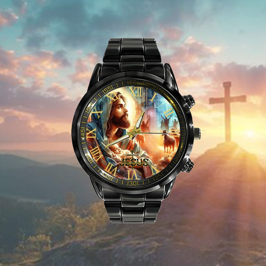 Jesus Black Stainless Steel Watch, Jesus And The Virgin Watch, Christian Watch, Religious Watch