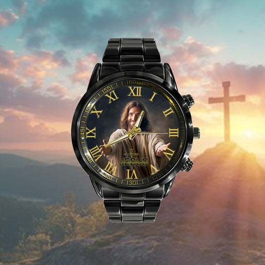 Jesus Black Stainless Steel Watch, Jesus Life And Joy Watch, Christian Watch, Religious Watch