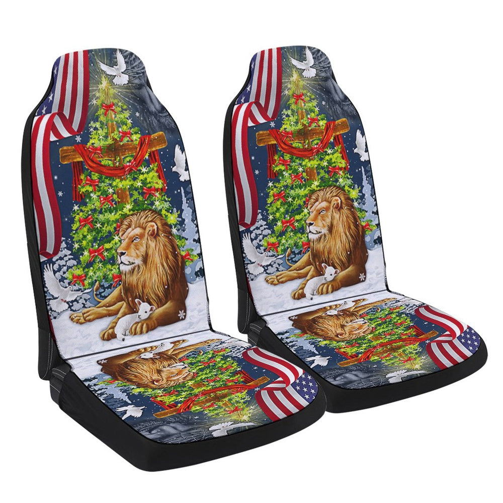 Jesus Christ Cross Lion of Judah Christmas Tree Cars Seat Cover, Christmas Car Seat Covers, Car Decor Gift
