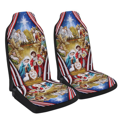 Jesus Family Nativity of Jesus Christmas American flag Cars Seat Cover, Christmas Car Seat Covers, Car Decor Gift