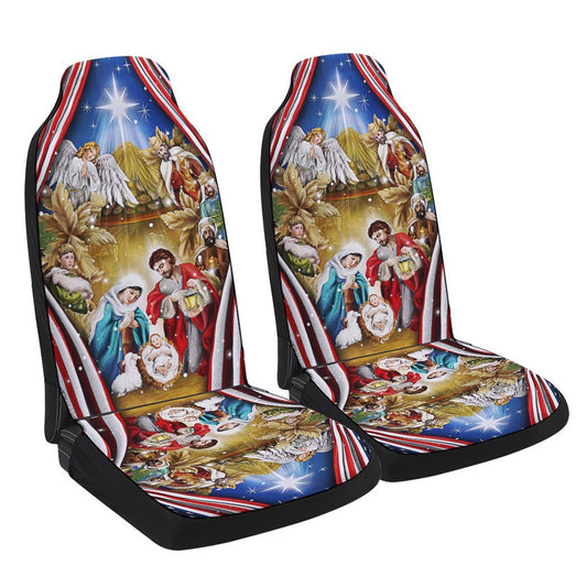 Jesus Family Nativity of Jesus Christmas American flag Cars Seat Cover, Christmas Car Seat Covers, Car Decor Gift