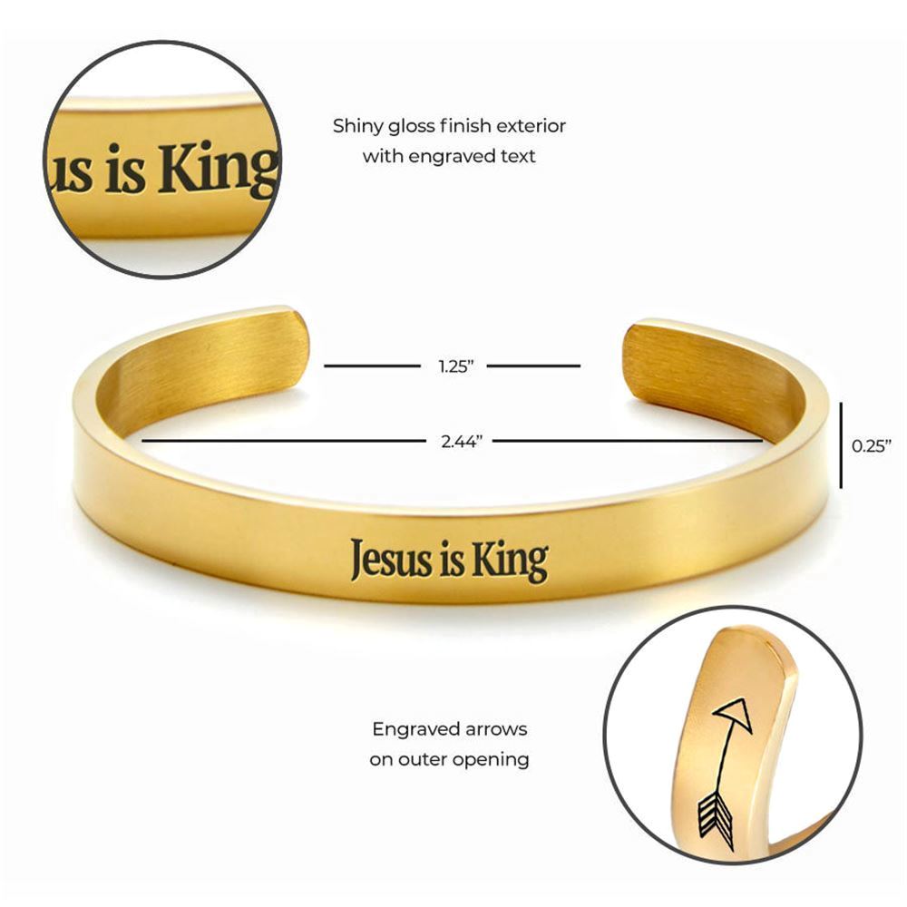 Jesus Is King Personalizable Cuff Bracelet, Christian Bracelet For Women, Bible Verse Bracelet, Christian Jewelry