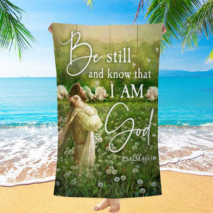 Jesus Lamb Dandelion Field Be Still And Know That I Am God Beach Towel, Christian Beach Towel, Christian Gift, Gift For Women