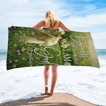 Jesus Lamb Dandelion Field Be Still And Know That I Am God Beach Towel, Christian Beach Towel, Christian Gift, Gift For Women
